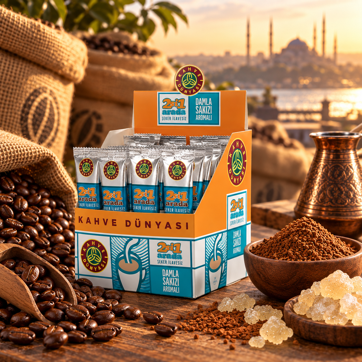 Turkish 2-in-1 Instant Coffee with Gum Mastic Aroma, No Added Sugar - 40 Sachets
