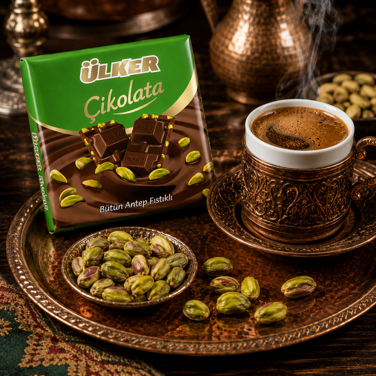 Ülker Milk Chocolate Bar with Whole Pistachios 18% - 65 g